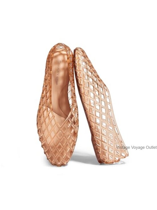 Shoes - Women's Jelly Ballet Flats Mesh Casual Slip-On Closed Toe Clear Hollow Sandals